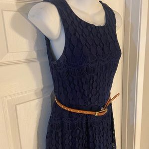 Navy blue Lace Hi-Lo dress with belt